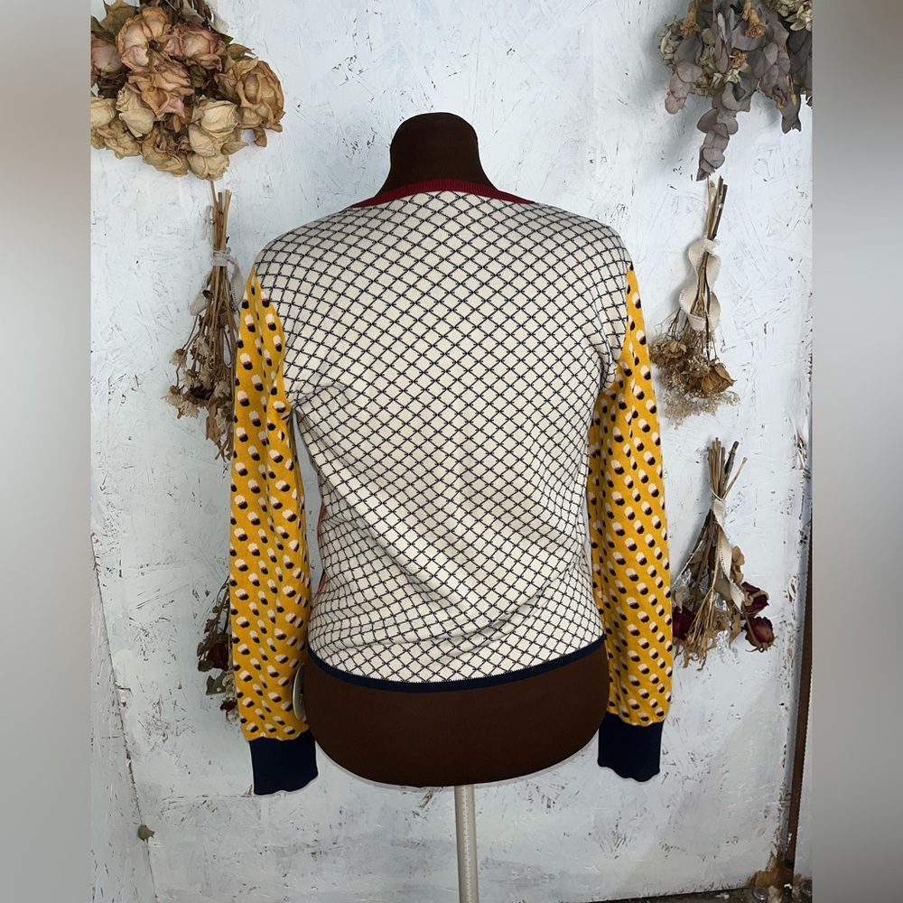 Tory Burch Patchwork Colorful Pattern Zip Up Swea… - image 5